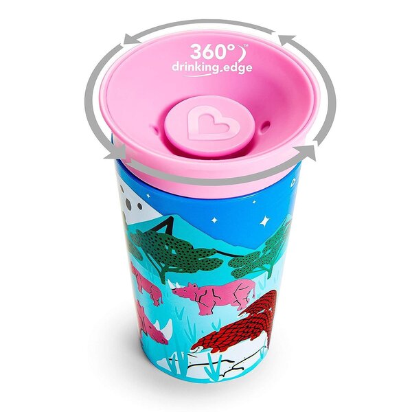 Munchkin Sippy Cup 2pk 266ml Wildlove Miracle 360  Rhino/Tiger - Munchkin