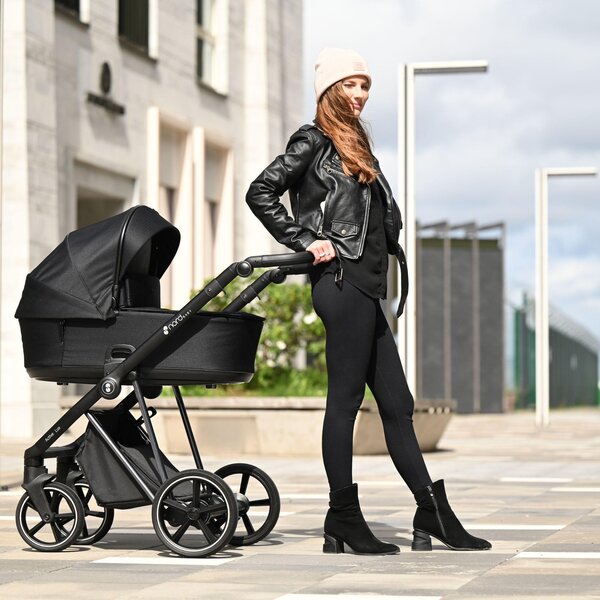 Nordbaby Active Lux stroller set Black & White, Chrome Black frame - Nordbaby