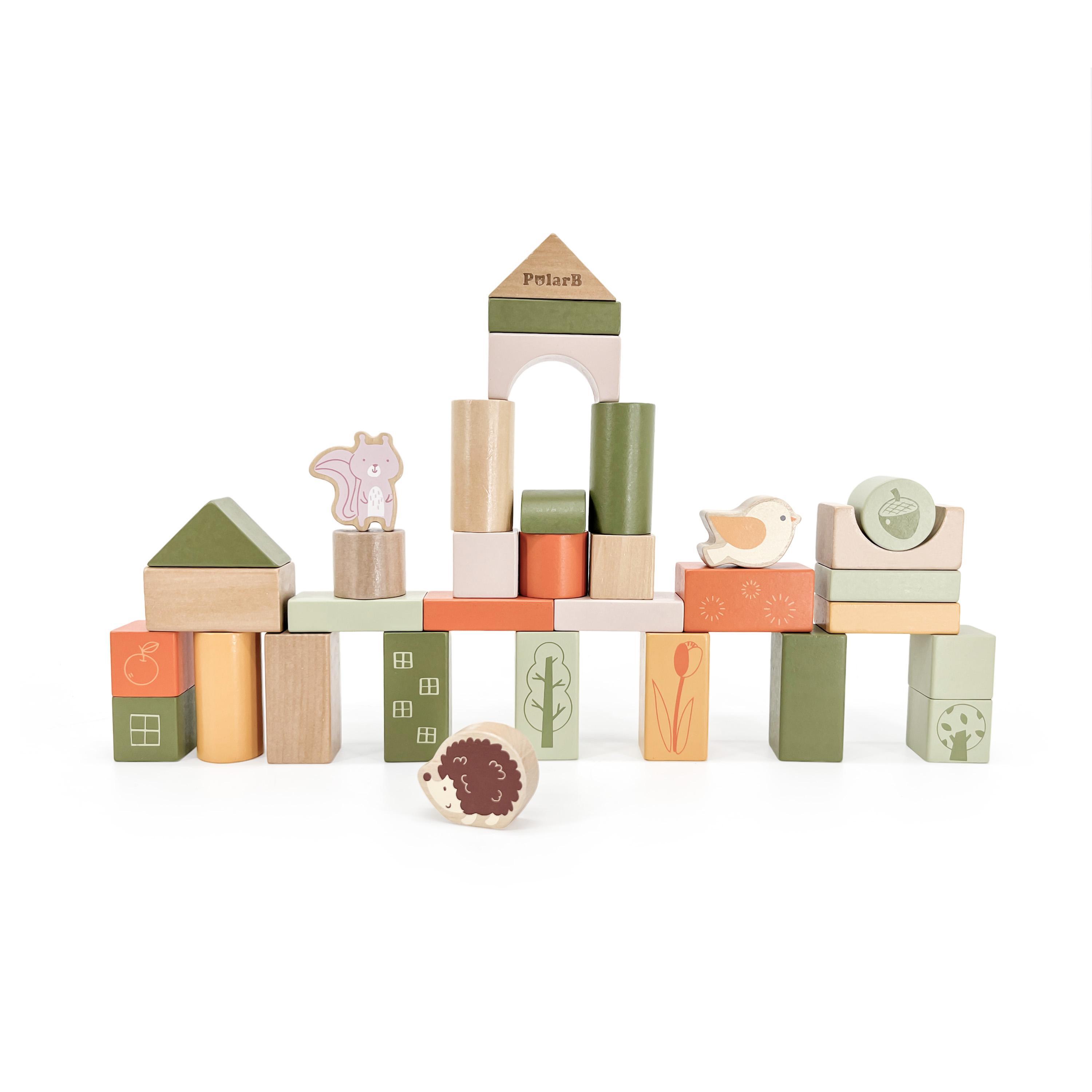 PolarB Wooden Blocks (50 pcs) - Green Forest - PolarB