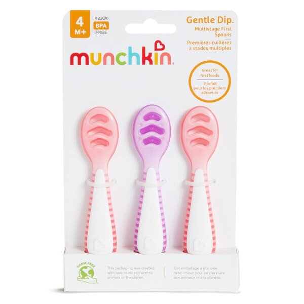 Munchkin 3pk Gentle Dip Self-feeding Utensil Pink/Purple - Munchkin