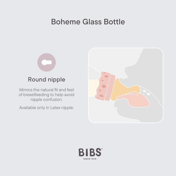 Bibs Glass Baby Bottle, 120ml Slow Flow Ivory - Bibs
