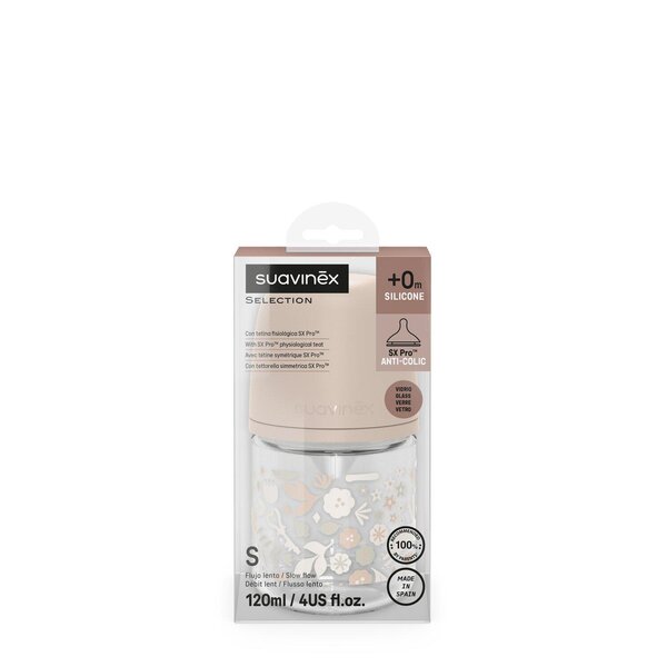 Suavinex klaasist lutipudel 120ml Wonderland, Rose - Suavinex