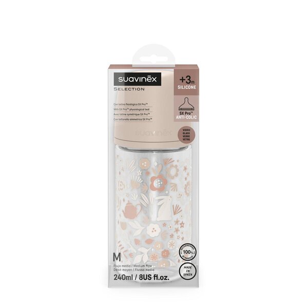 Suavinex klaasist lutipudel 240ml Wonderland, Rose - Suavinex