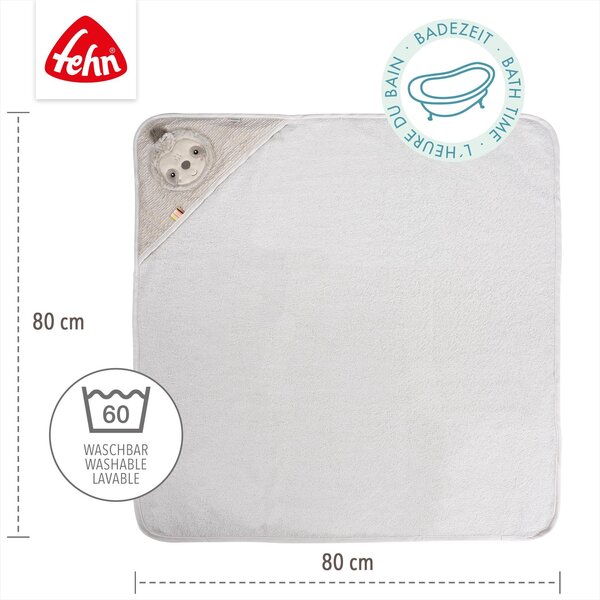 Fehn kapuutsiga vannirätik 80x80cm, Laiskloom - Fehn