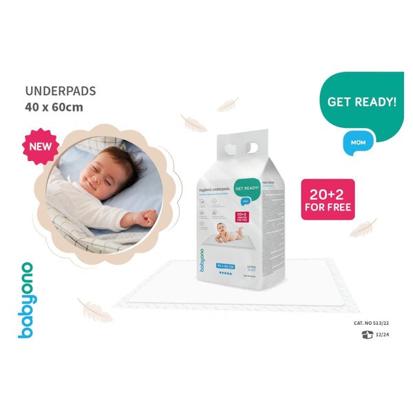 BabyOno  Underpads 40x60cm 20 pcs + 2 pcs for free - BabyOno