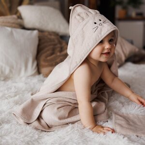 BabyOno bambusest kapuutsiga vannirätik 100x100cm Beige - BabyOno