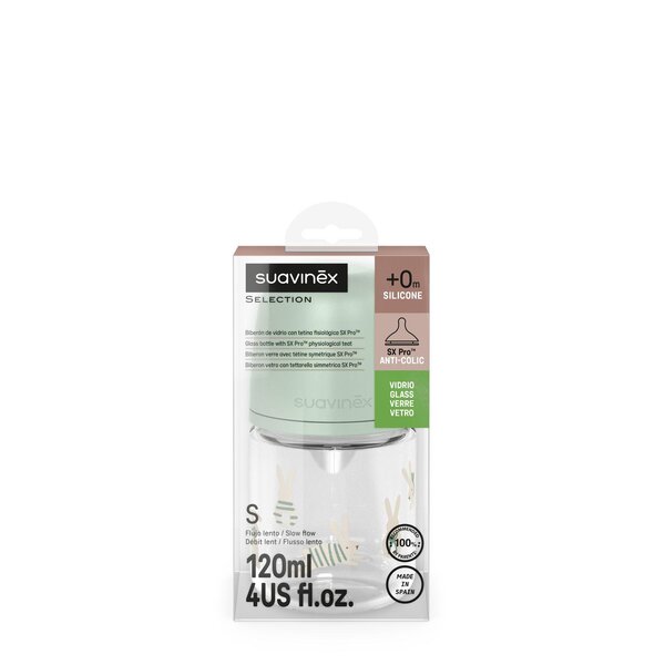 Suavinex glass bottle 120ml, Bunny Green - Suavinex
