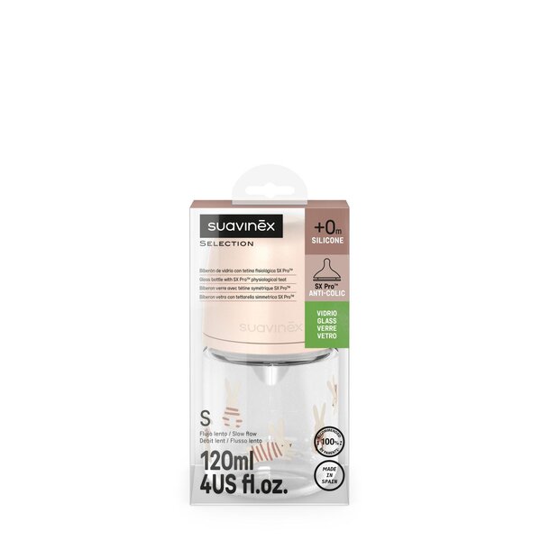 Suavinex glass bottle 120ml, Bunny Pink - Suavinex