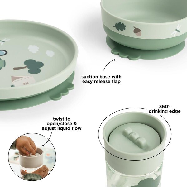 Done by Deer Foodie dinner set with 360°cup, Tiny trails Green - Done by Deer